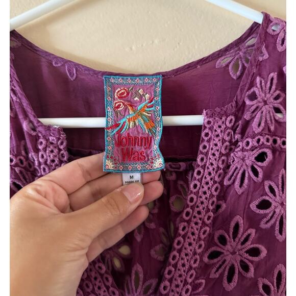 Johnny Was Flower Eyelet Leith Shirt Blouse C19220 sz medium - Picture 3 of 5